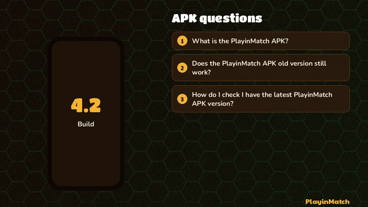 PlayinMatch APK questions board with Android and iPhone answers laid out