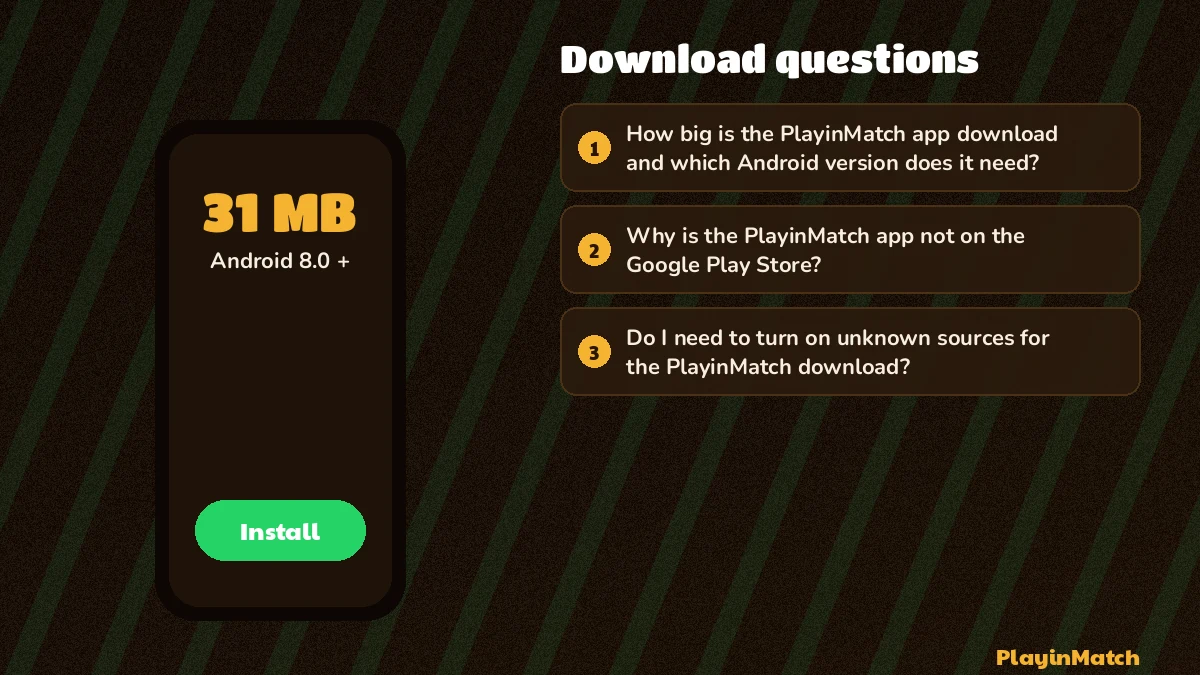 Common questions about the PlayinMatch download set beside an Android handset