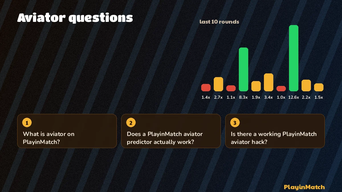 PlayinMatch aviator question board beside a crash round history bar