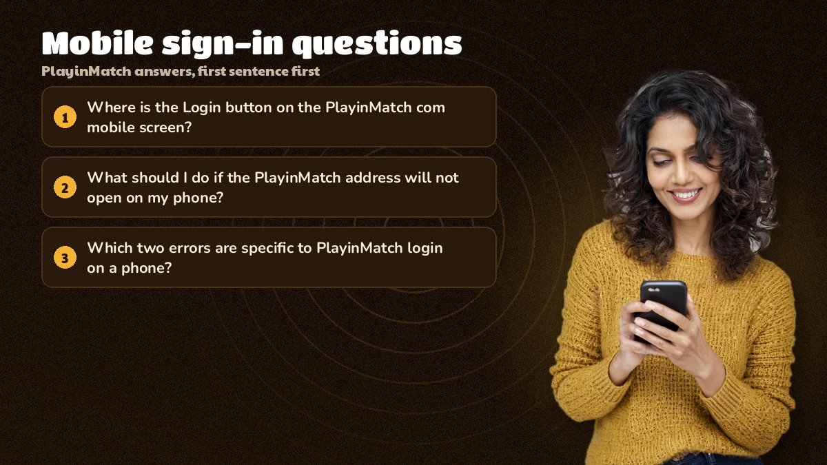 Phone user reading answers about the PlayinMatch mobile sign-in sheet