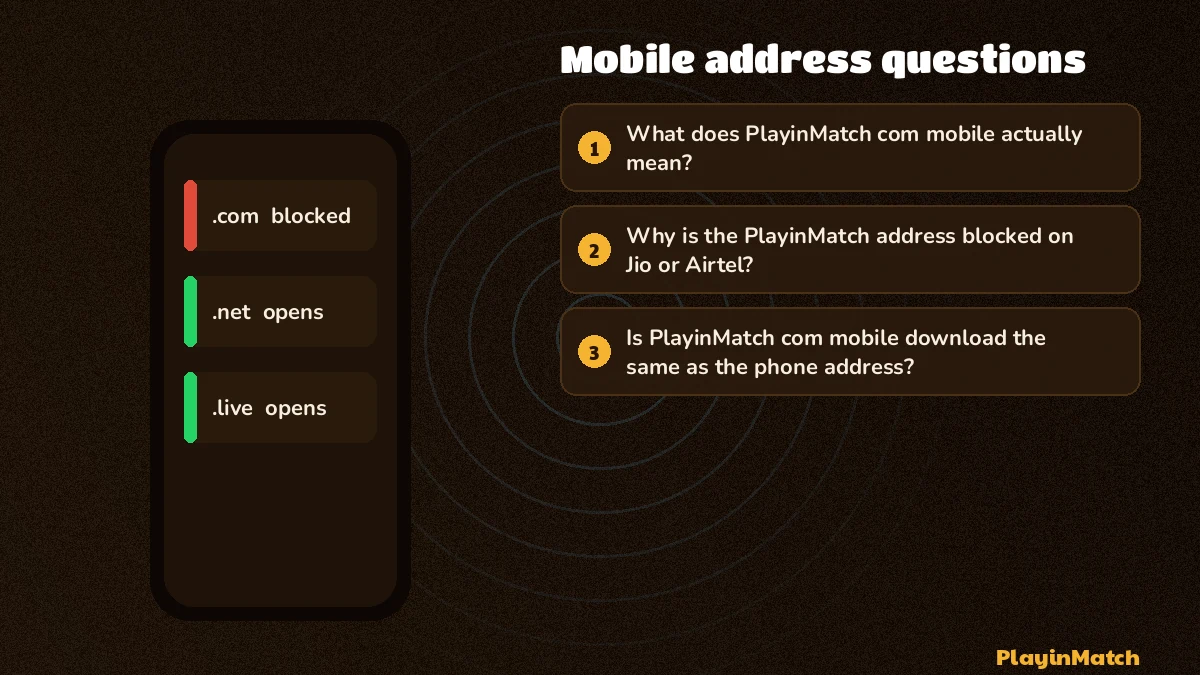 Phone showing a blocked PlayinMatch address and a fresh link