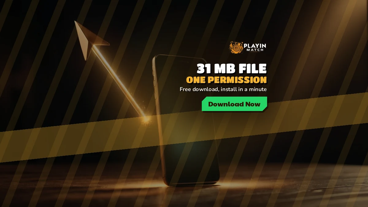 PlayinMatch app download banner with an Android phone receiving the 31 MB file