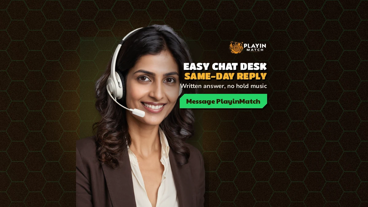 PlayinMatch support agent wearing a headset and answering chat messages on a phone