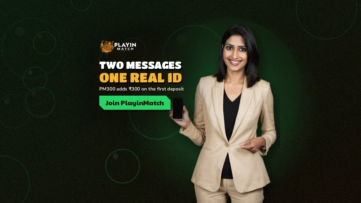 Smiling PlayinMatch desk host holding a phone with the join chat open