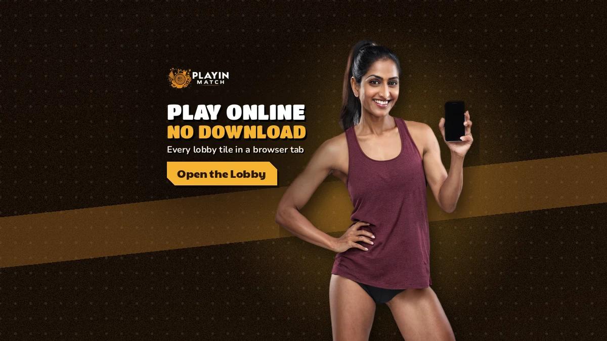 Cricket fan opening the PlayinMatch online lobby in a phone browser tab
