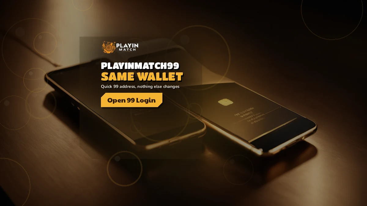 PlayinMatch99 banner showing one ID card moving between two login screens