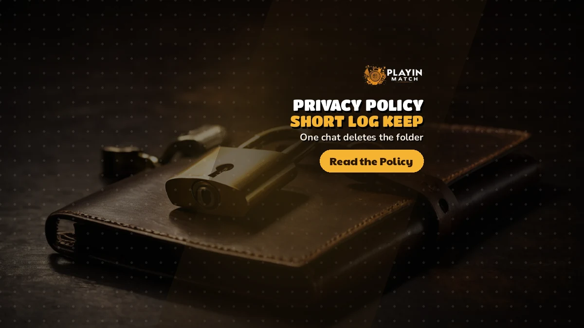 PlayinMatch privacy policy banner with a locked account folder