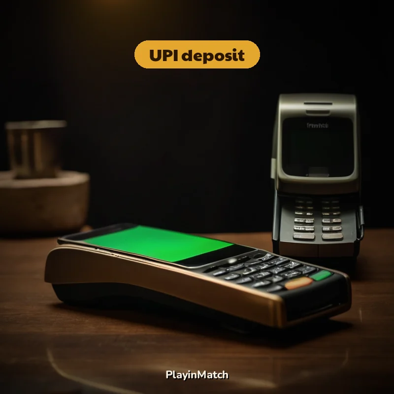 Close view of the PlayinMatch app deposit screen beside a UPI option