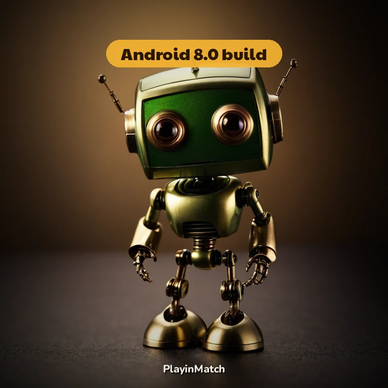 Round badge marking the PlayinMatch APK as an Android 8.0 build