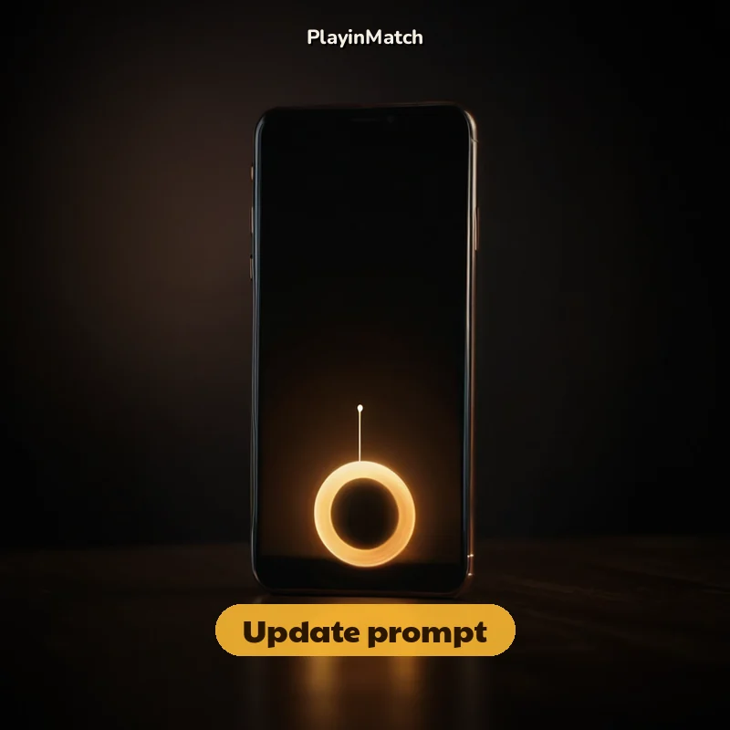 Circular icon of a phone showing the PlayinMatch update prompt