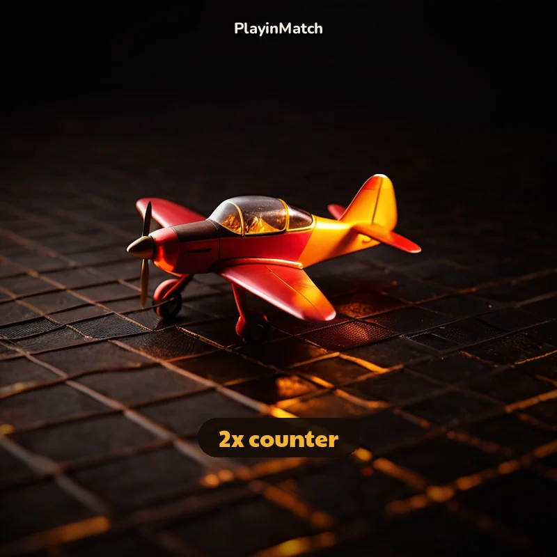 Small plane circling a PlayinMatch multiplier counter at 2x
