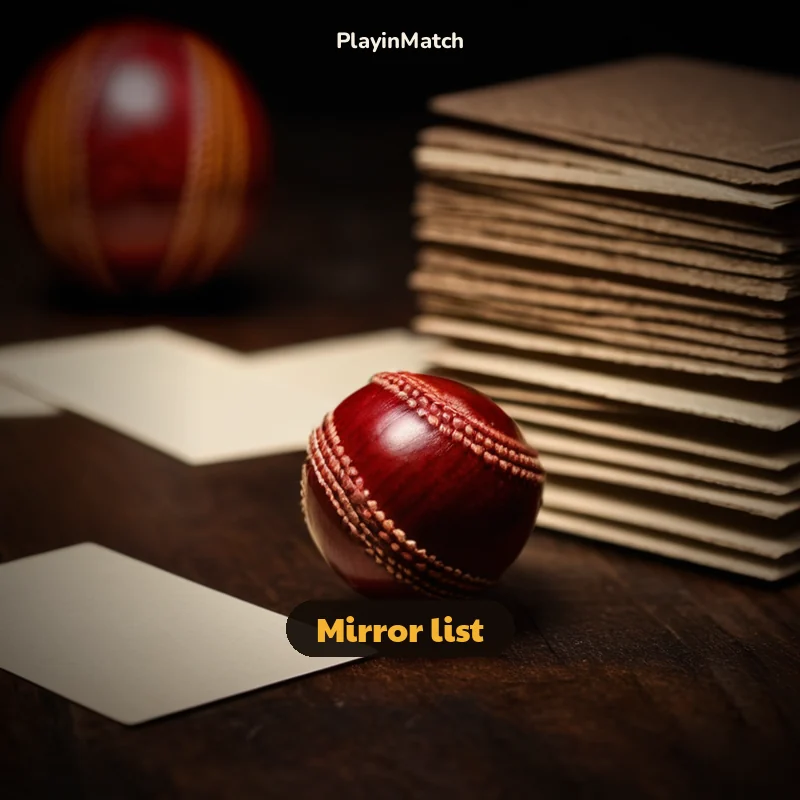 PlayinMatch mirror address list beside a cricket ball