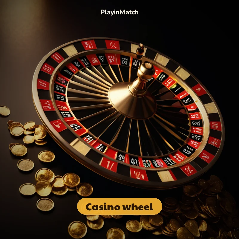 Round PlayinMatch badge with a spinning casino wheel and chips
