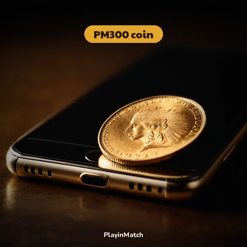 PM300 referral coin resting beside a PlayinMatch deposit screen