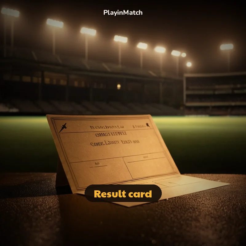 Floodlit stadium behind a PlayinMatch finished match result card