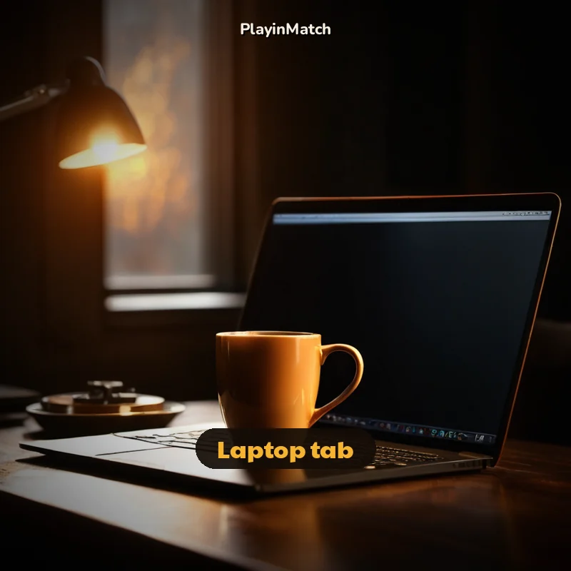 Round PlayinMatch artwork of a laptop tab showing the cricket exchange
