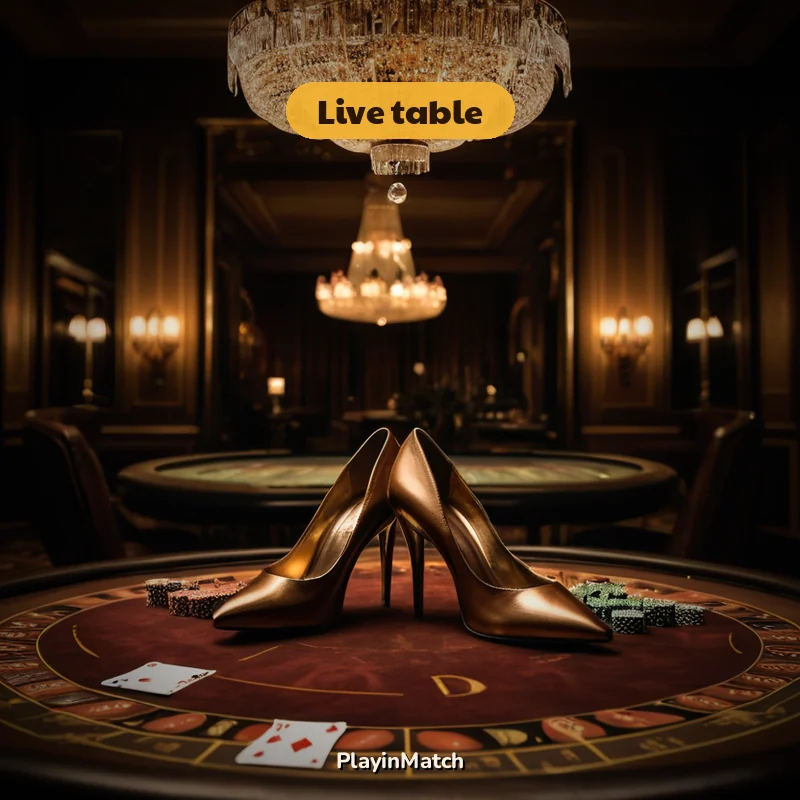 Circular artwork of a live PlayinMatch casino table reached without an app