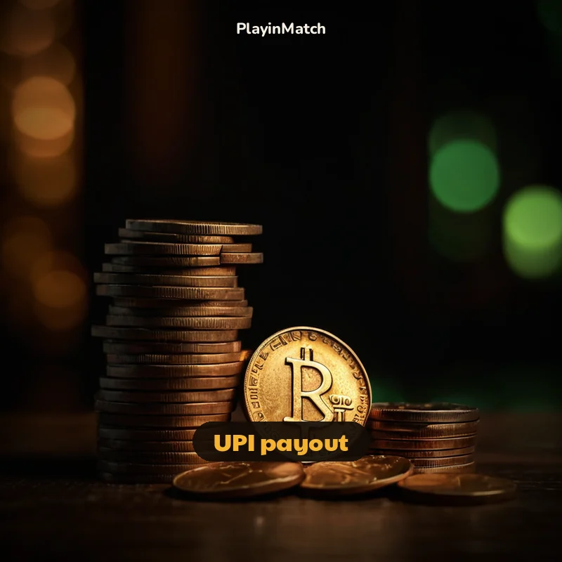 Round PlayinMatch UPI payout badge with rupee coin stack