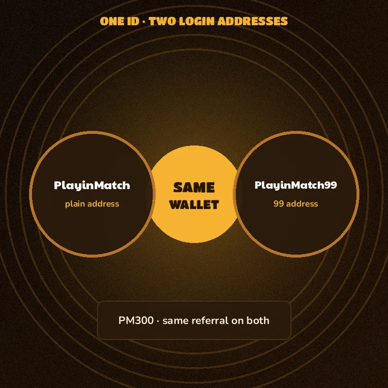 Ring diagram linking the plain and 99 PlayinMatch addresses to one wallet