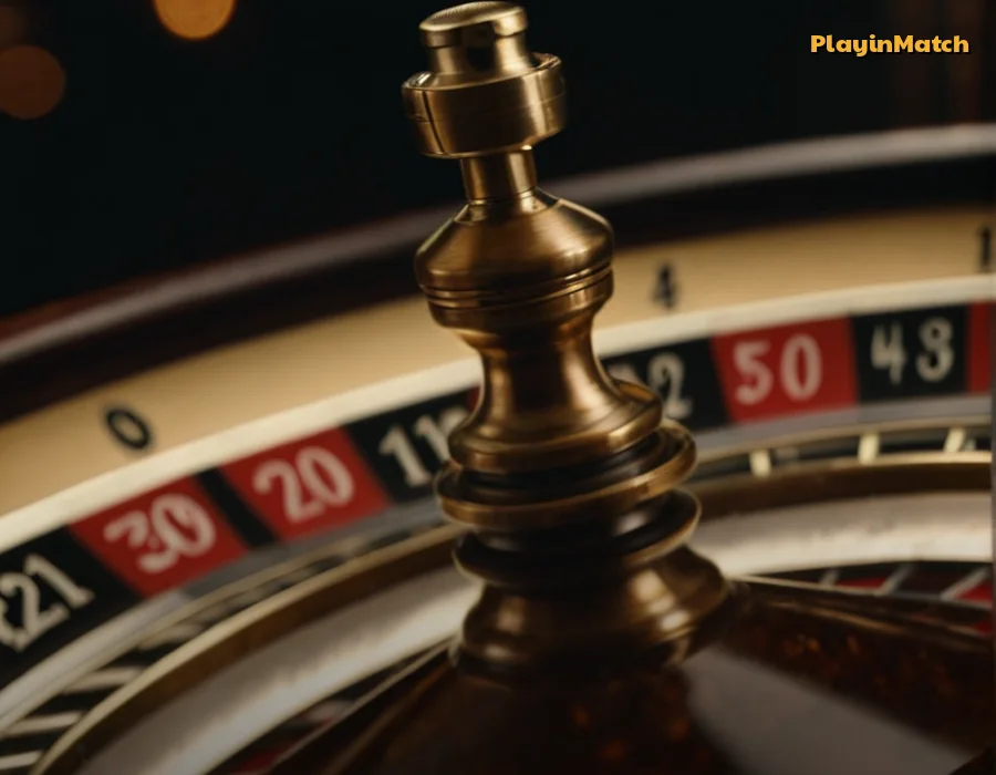 Roulette ball settling on a numbered PlayinMatch wheel