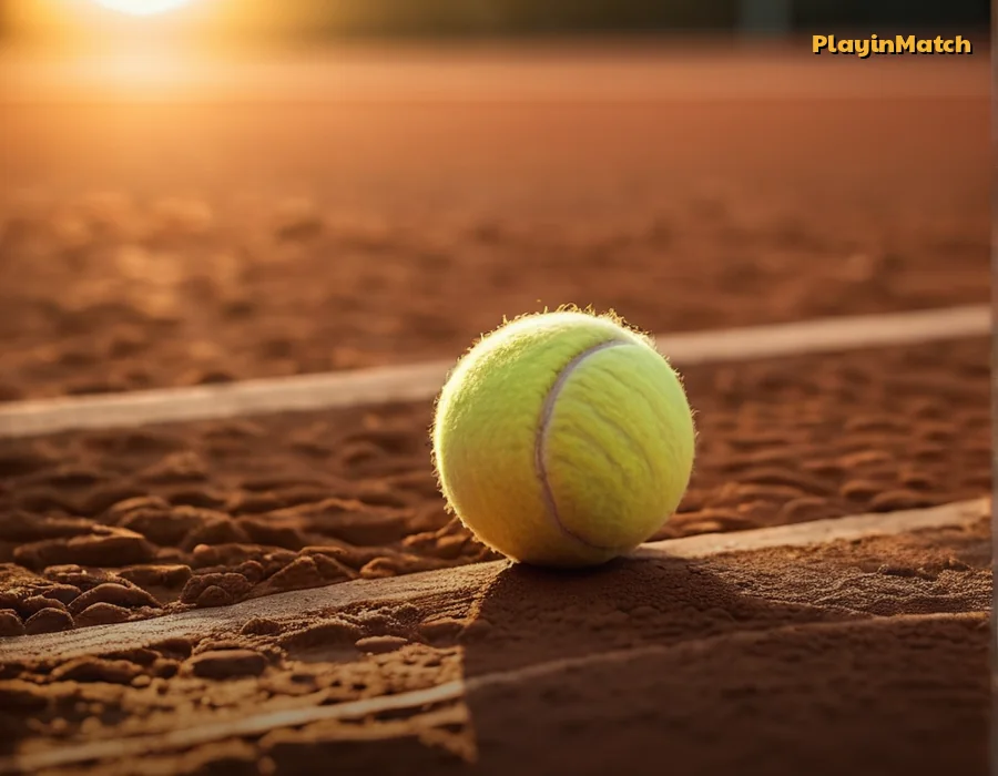 Tennis serve caught mid-rally on the PlayinMatch tennis bubble